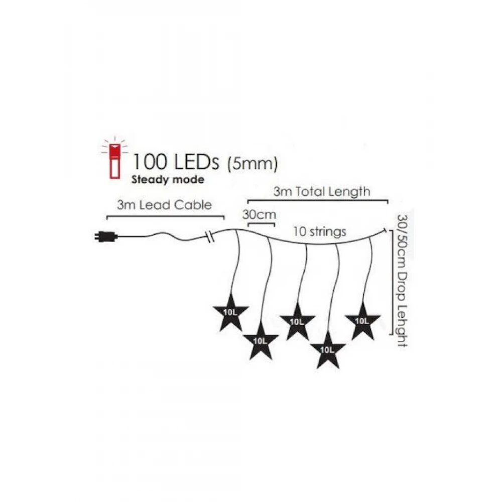 Χριστουγεννιάτικα 100 WW Led Λαμπάκια Βροχή Star Icicle 30/50+300cm IP44 - ACA