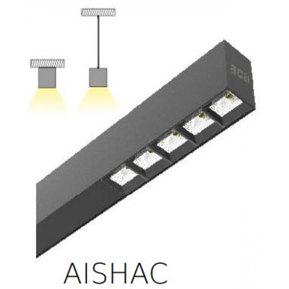 Επίτοιχο ή Κρεμαστό LED Γραμμικό Φωτιστικό AISHAC Με 2 Σημεία Φωτισμού 1140mm ενιαίος φωτισμός 120° και 380mm συγκεντρωτικός φωτισμός 23°