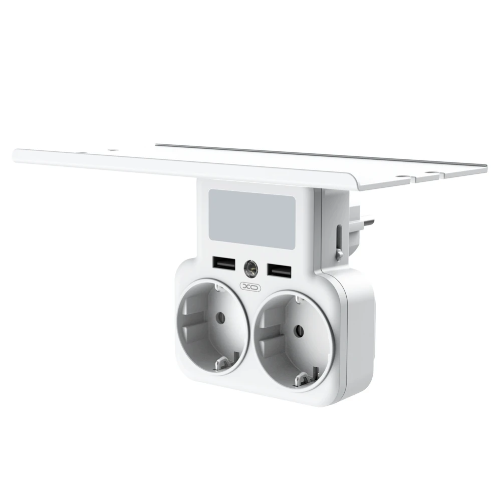 XO WL09 adaptor από 1 σούκο πρίζα σε 2 σούκο 16A με φως νυκτός + 2x USB A+βάση τοποθέτησης κινητού