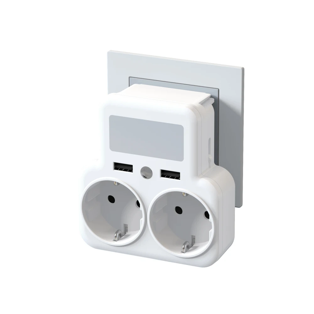 XO WL09 adaptor από 1 σούκο πρίζα σε 2 σούκο 16A με φως νυκτός + 2x USB A+βάση τοποθέτησης κινητού