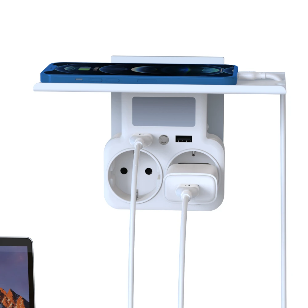 XO WL09 adaptor από 1 σούκο πρίζα σε 2 σούκο 16A με φως νυκτός + 2x USB A+βάση τοποθέτησης κινητού