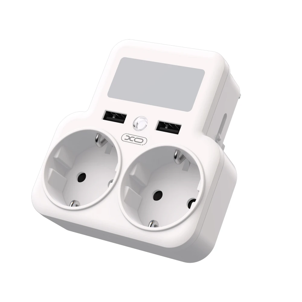 XO WL09 adaptor από 1 σούκο πρίζα σε 2 σούκο 16A με φως νυκτός + 2x USB A+βάση τοποθέτησης κινητού