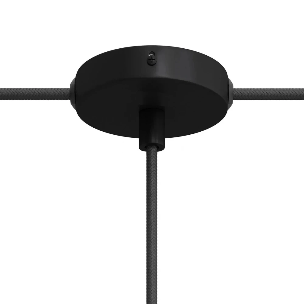 Σετ Mini κυλινδρική Pοζέτα φωτιστικού από μέταλλο με 1 κεντρική και 2 πλευρικές οπές Κυλινδρικό Καλώδιο - Μαύρο - Creative Cables