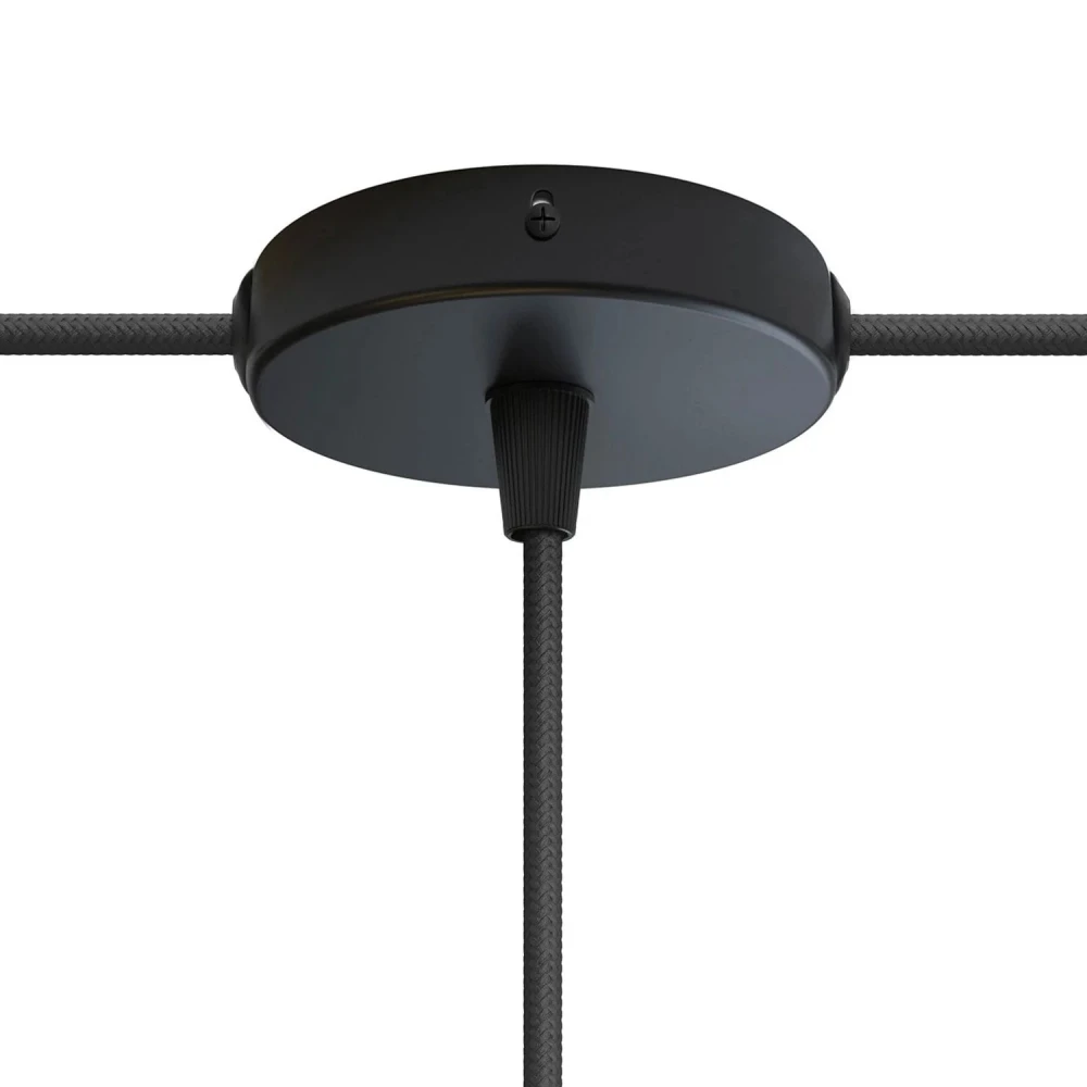 Σετ Mini κυλινδρική Pοζέτα φωτιστικού από μέταλλο με 1 κεντρική και 2 πλευρικές οπές Κωνικό Καλώδιο - Μαύρο - Creative Cables