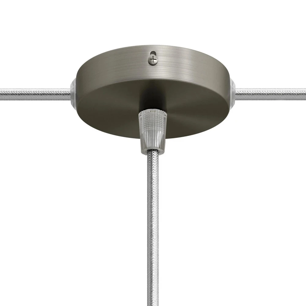 Σετ Mini κυλινδρική Pοζέτα φωτιστικού από μέταλλο με 1 κεντρική και 2 πλευρικές οπές Κωνικό Καλώδιο - Σατινέ τιτάνιο - Creative Cables