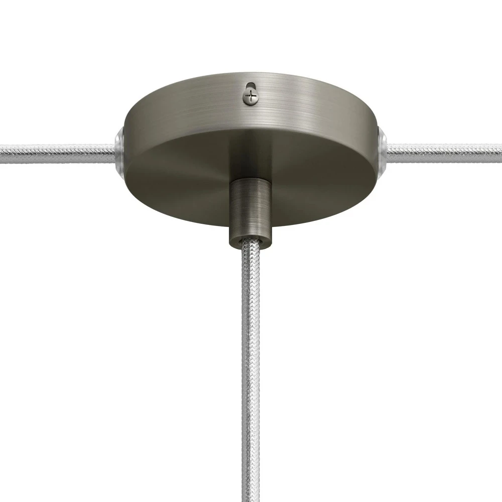 Σετ Mini κυλινδρική Pοζέτα φωτιστικού από μέταλλο με 1 κεντρική και 2 πλευρικές οπές Κυλινδρικό Καλώδιο - Σατινέ τιτάνιο - Creative Cables