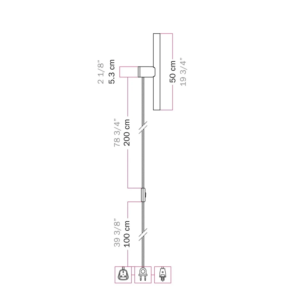 Φωτιστικό με φις ρεύματος και μεταλλική φινιτούρα, με λαμπτήρα LED γραμμικό S14d - Σατινέ τιτάνιο - Creative Cables
