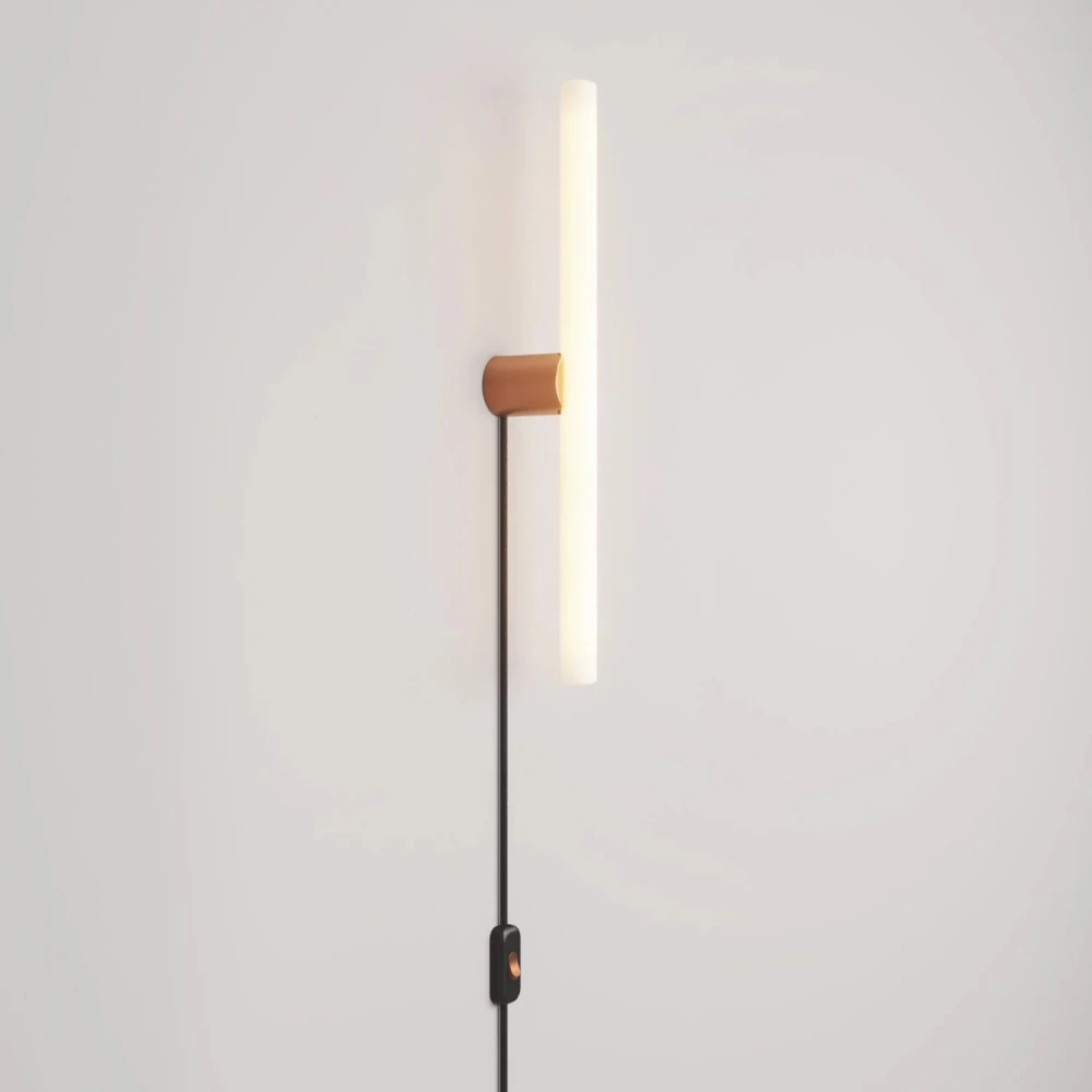 Φωτιστικό με φις ρεύματος και μεταλλική φινιτούρα, με λαμπτήρα LED γραμμικό S14d - Σατινέ χαλκός - Creative Cables