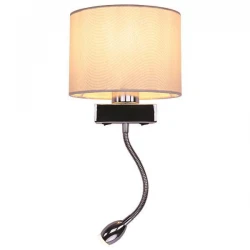 Απλίκα  Κρεβατιού Διαβάσματος FAROS 1xE27 και 3w Led 3000k Θερμό Λευκό Νικελ Σώμα και Ύφασμα 
