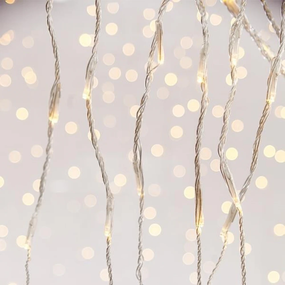 ΚΟΥΡΤΙΝΑ 240 LED ΜΕ ΠΡΟΓΡΑΜΜΑ SNOWFALL & ΜΝΗΜΗ, ΔΙΑΦΑΝO PVC ΚΑΛΩΔΙΟ, ΘΕΡΜΟ ΛΕΥΚΟ LED (H100 x W200cm, 20 ΣΕΙΡΕΣ x 12 LED) IP44