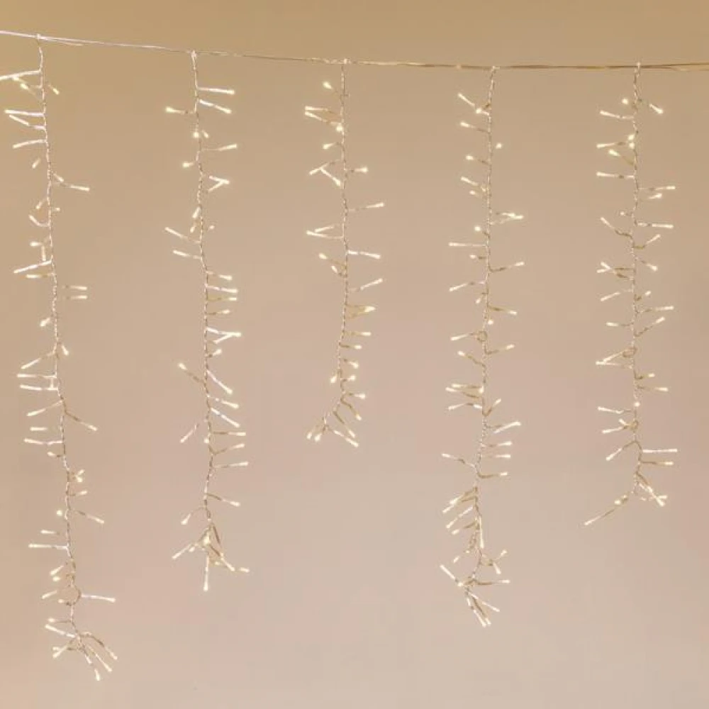 ΒΡΟΧΗ CLUSTER 480 LED ΜΕ 8 ΠΡΟΓΡΑΜΜΑΤΑ, 4 ΕΠΕΚΤΑΣΕΙΣ ΕΩΣ 3 ΣΕΤ ΜΕ ΔΙΑΦΑΝΟ PVC ΚΑΛΩΔΙΟ, ΘΕΡΜΟ ΛΕΥΚΟ LED (H100 x W200cm) IP44