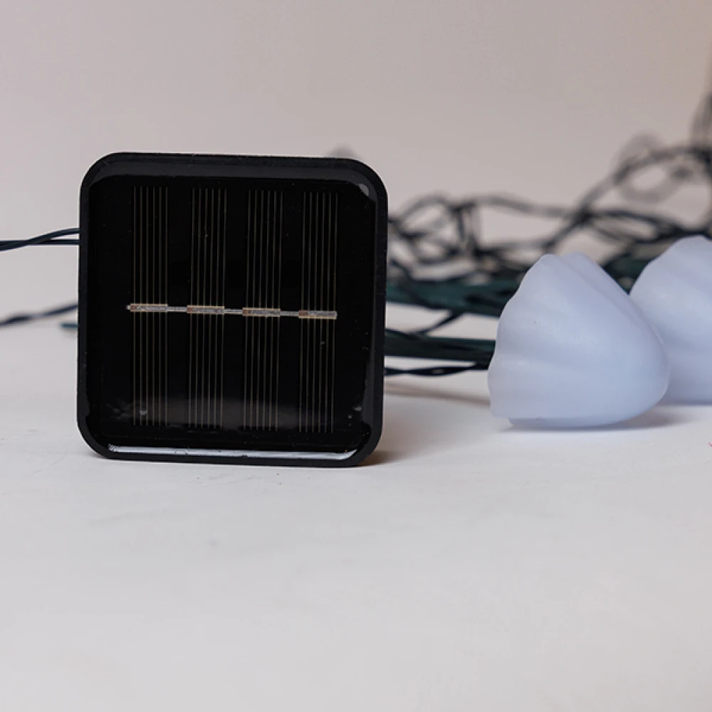 ΣΕΙΡΑ ΜΕ 8 LED ΛΕΥΚΑ ΠΛΑΣΤΙΚΑ ΜΑΝΙΤΑΡΙΑ H20cm ΚΑΙ ΗΛΙΑΚΟ ΠΑΝΕΛ ΜΕ ΑΙΣΘΗΤΗΡΑ ΦΩΤΟΣ, ΠΡΑΣΙΝΟ PVC ΚΑΛΩΔΙΟ, ΘΕΡΜΟ ΛΕΥΚΟ LED ANA 50cm IP44