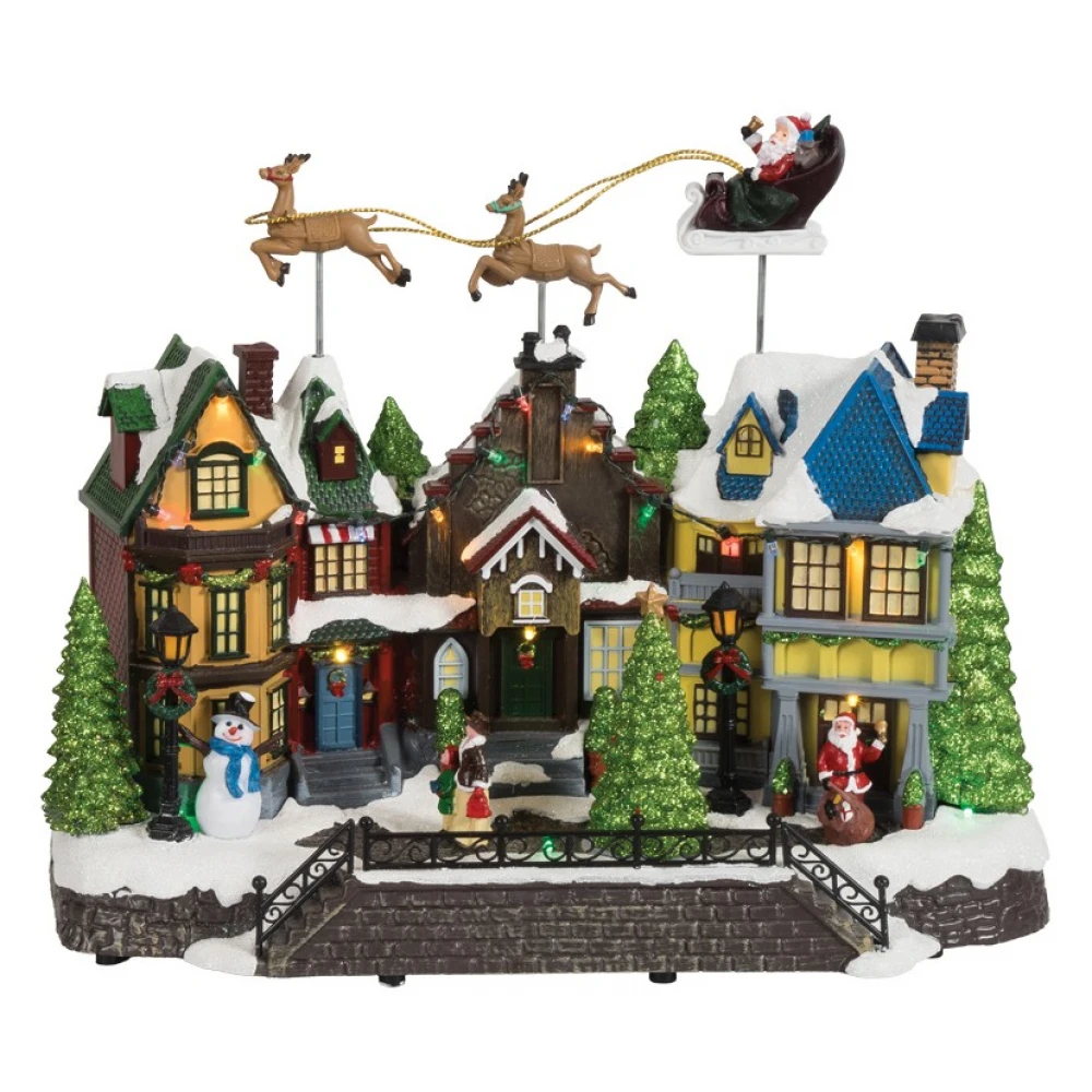 Χριστουγεννιάτικο Διακοσμητικό Όπτικαλ Χωριό Με Μουσική Και Κίνηση Μπαταρίας 39 x 20 x 33cm