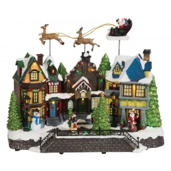 Χριστουγεννιάτικο Διακοσμητικό Όπτικαλ Χωριό Με Μουσική Και Κίνηση Μπαταρίας 39 x 20 x 33cm
