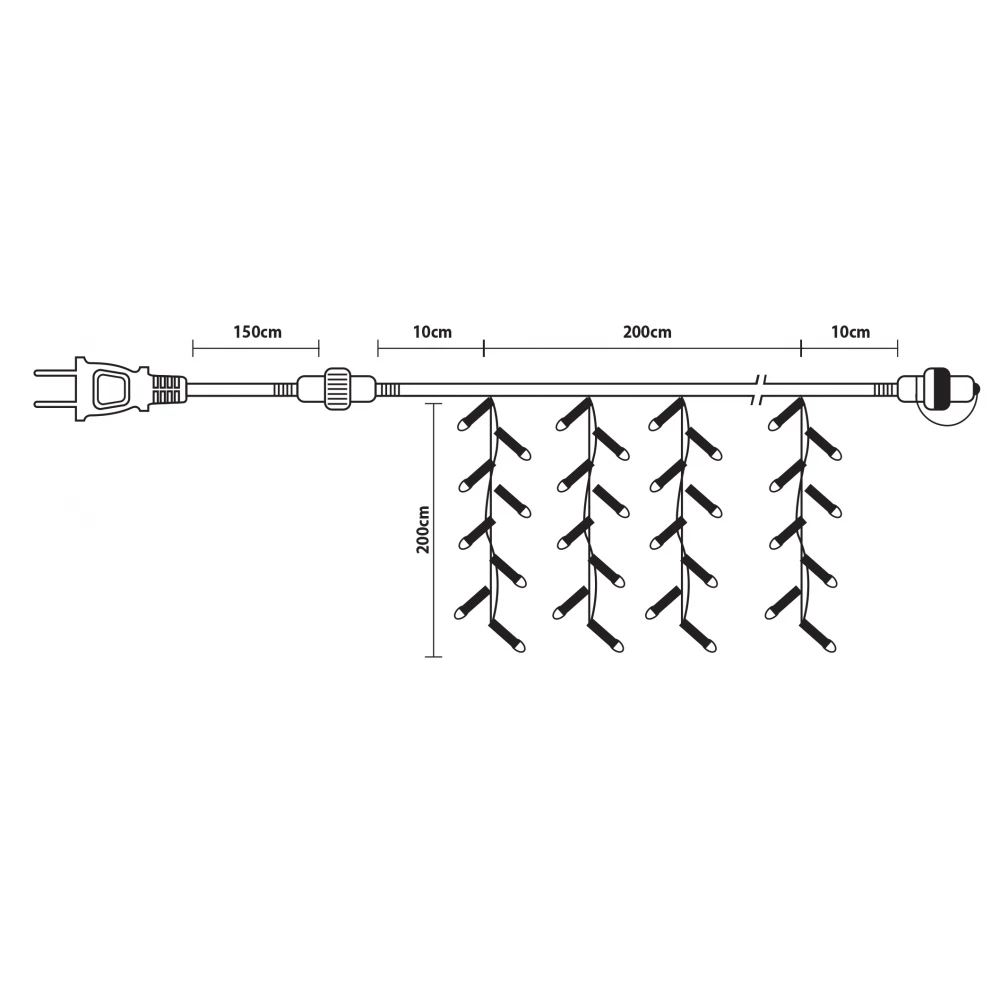 360Led Σταθερή Συμμετρική Κουρτίνα Ip44 Με Επέκταση 200 x 200(H)cm,Διάφανο Καλώδιο/Λευκό Λαμπάκι , (Kelvin: 6.000 - 10.000)