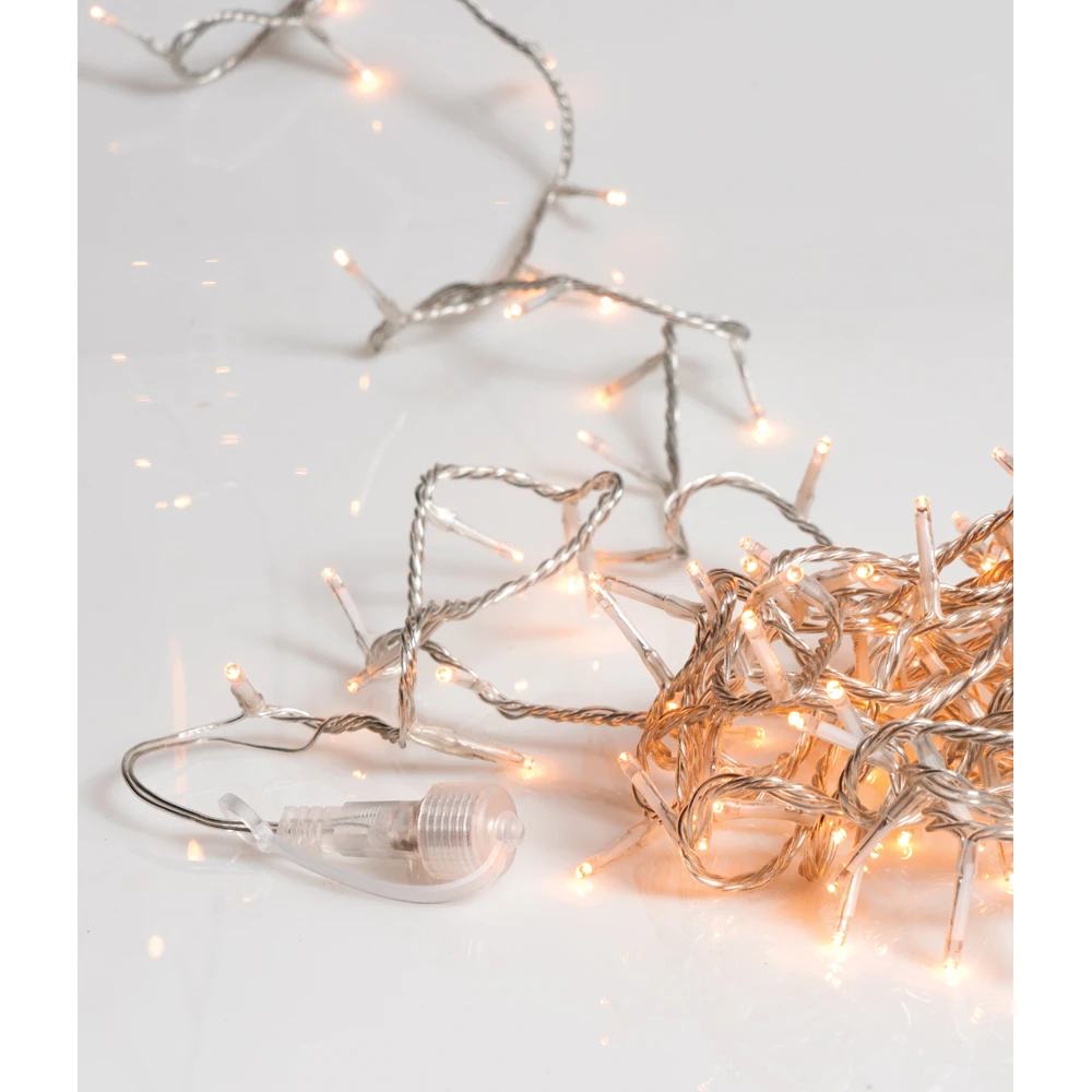 500 Led Amber Λαμπάκια Με Πρόγραμμα,Επέκταση,Διάφανο Καλώδιο/Θερμό Λευκό Λαμπάκι 25 Μέτρα 
