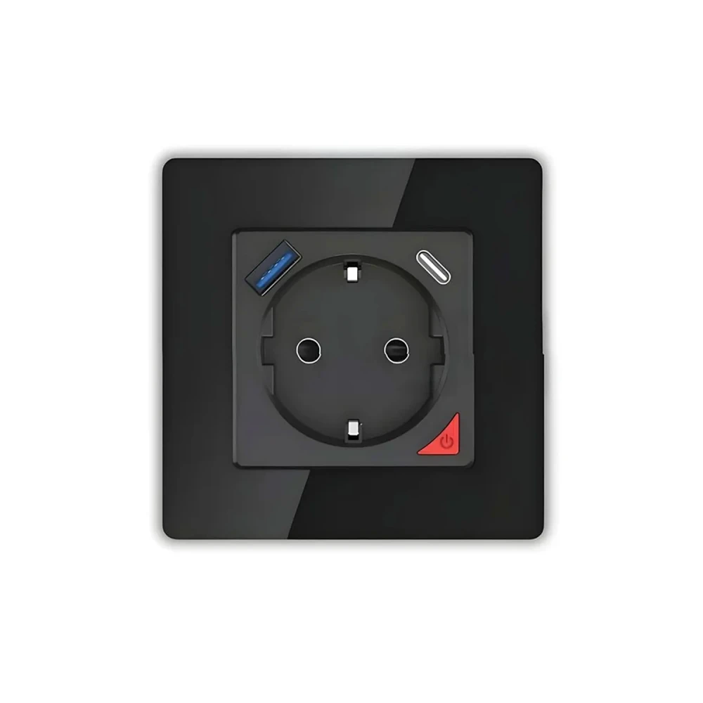 WIFI ΠΡΙΖΑ 16A ΜΑΥΡΟ+1usb+1c 86*86mm N+L ACA