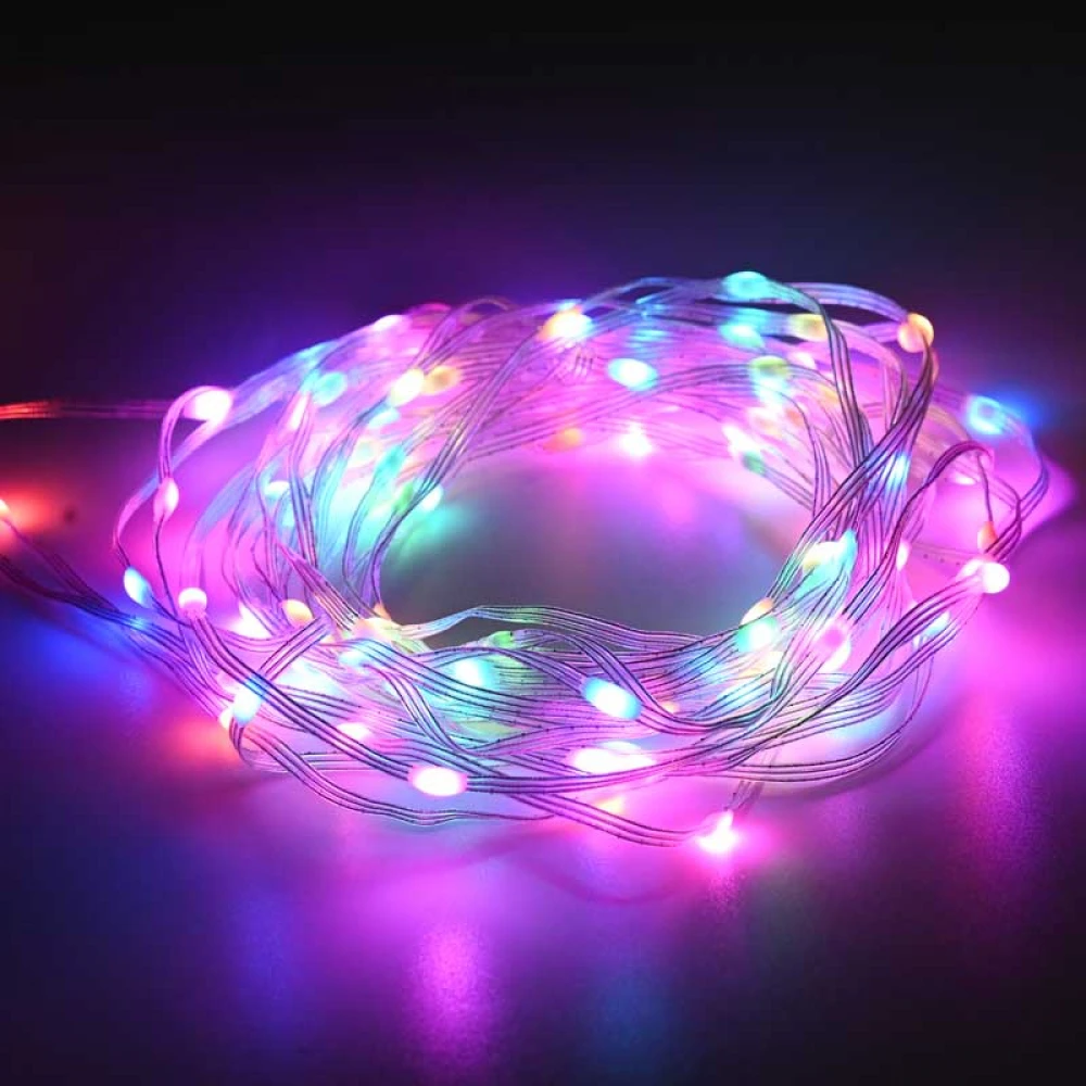 LED ΛΑΜΠΑΚΙΑ ΣΕ ΣΕΙΡΑ “SMART APP” 100RGB LED SMART STRING CONNECTABLE, 10m, USB, REMOTE & APP, IP44, 3m ΚΑΛΩΔΙΟ ΤΡΟΦΟΔΟΣΙΑΣ - ACA Christmas
