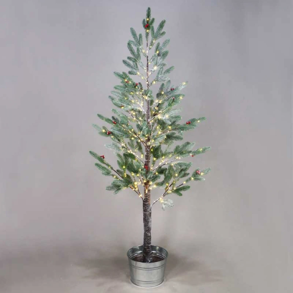 SNOW FLOWER TREE WITH RED CHERRY&POT 384 ΘΕΡΜΑ LED ΛΑΜΠΑΚΑΚΙΑ ΑΝΤΑΠ (4,5V) IP44 ΥΨΟΣ 200CM Ø27CM 3M ΚΑΛΩΔΙΟ - ACA