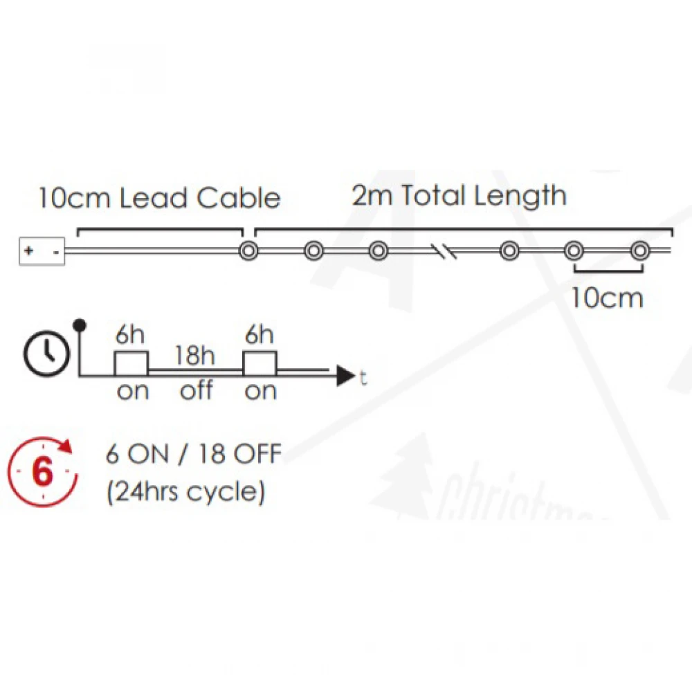 Fairy Lights Σειρά 20 LED Mini Λαμπάκια Μπαταρίας Με Χρονοδιακόπτη, Μαύρο Καλώδιο Χαλκού, Θερμό Λευκό 2xAA 2m 1.2W IP44 - ACA Christmas