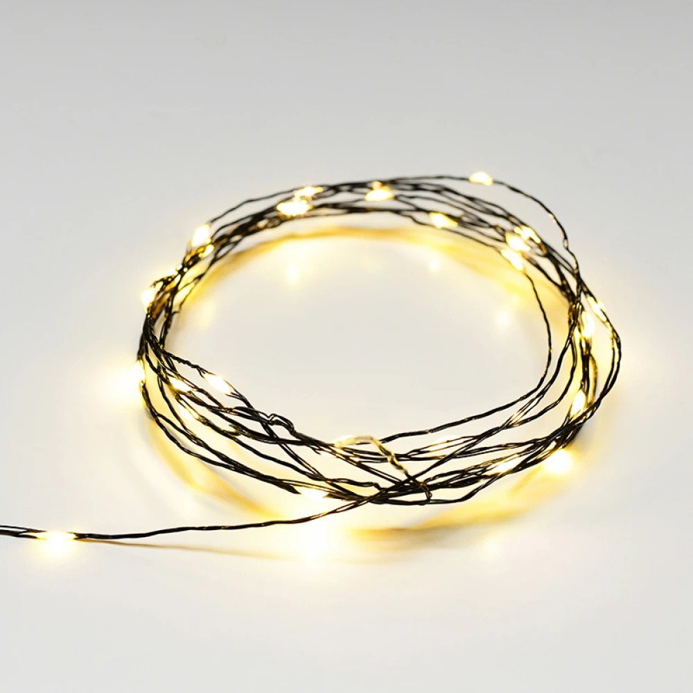 Fairy Lights Σειρά 20 LED Mini Λαμπάκια Μπαταρίας Με Χρονοδιακόπτη, Μαύρο Καλώδιο Χαλκού, Θερμό Λευκό 2xAA 2m 1.2W IP44 - ACA Christmas