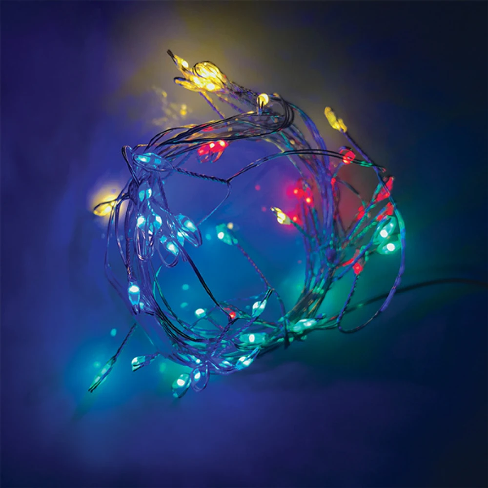 Fairy Lights 50 CLUSTER LED Λαμπάκια Μπαταρίας Σε Σειρά , Ασημί Καλώδιο Χαλκού, RGBY 3xAA 2.5m 3W IP20 - ACA Christmas
