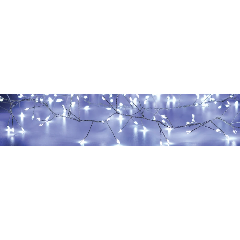 Fairy Lights 300 CLUSTER LED Λαμπάκια σε Σειρά Ρεύματος , Ασημί Καλώδιο Χαλκού Και 8 Προγράμματα, Ψυχρό Λευκό 3m+3m 6W IP44 - ACA Christmas