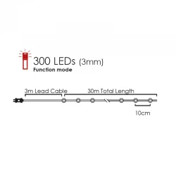 Fairy Lights 300 LED Λαμπάκια σε Σειρά Ρεύματος , Χάλκινο Καλώδιο Χαλκού Και 8 Προγράμματα, Θερμό Λευκό 30m+3m 7.2W IP44 - ACA Christmas