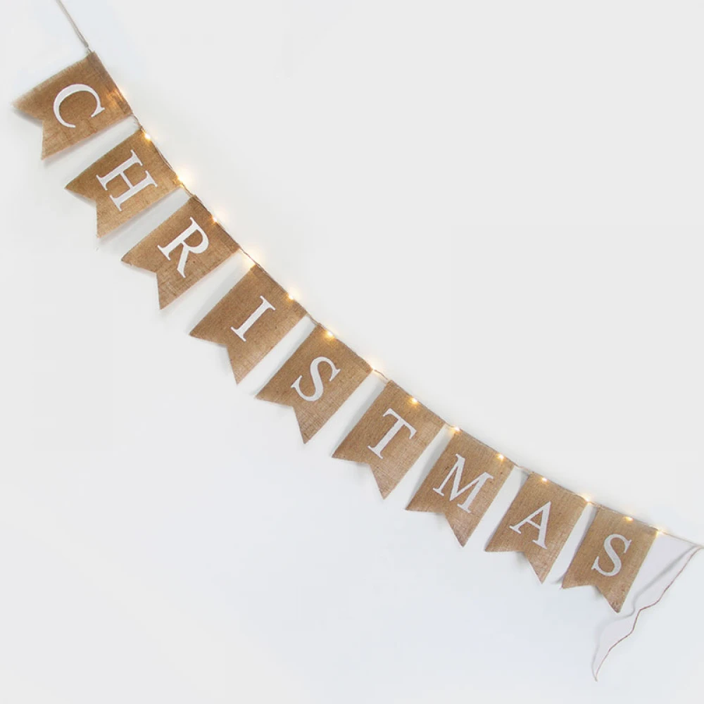 HESSIAN X-MAS FLAG - 15 MINI LED Λαμπάκια Σε Σειρά Με Καλώδιο Χαλκού Και Μπαταρίες - ACA