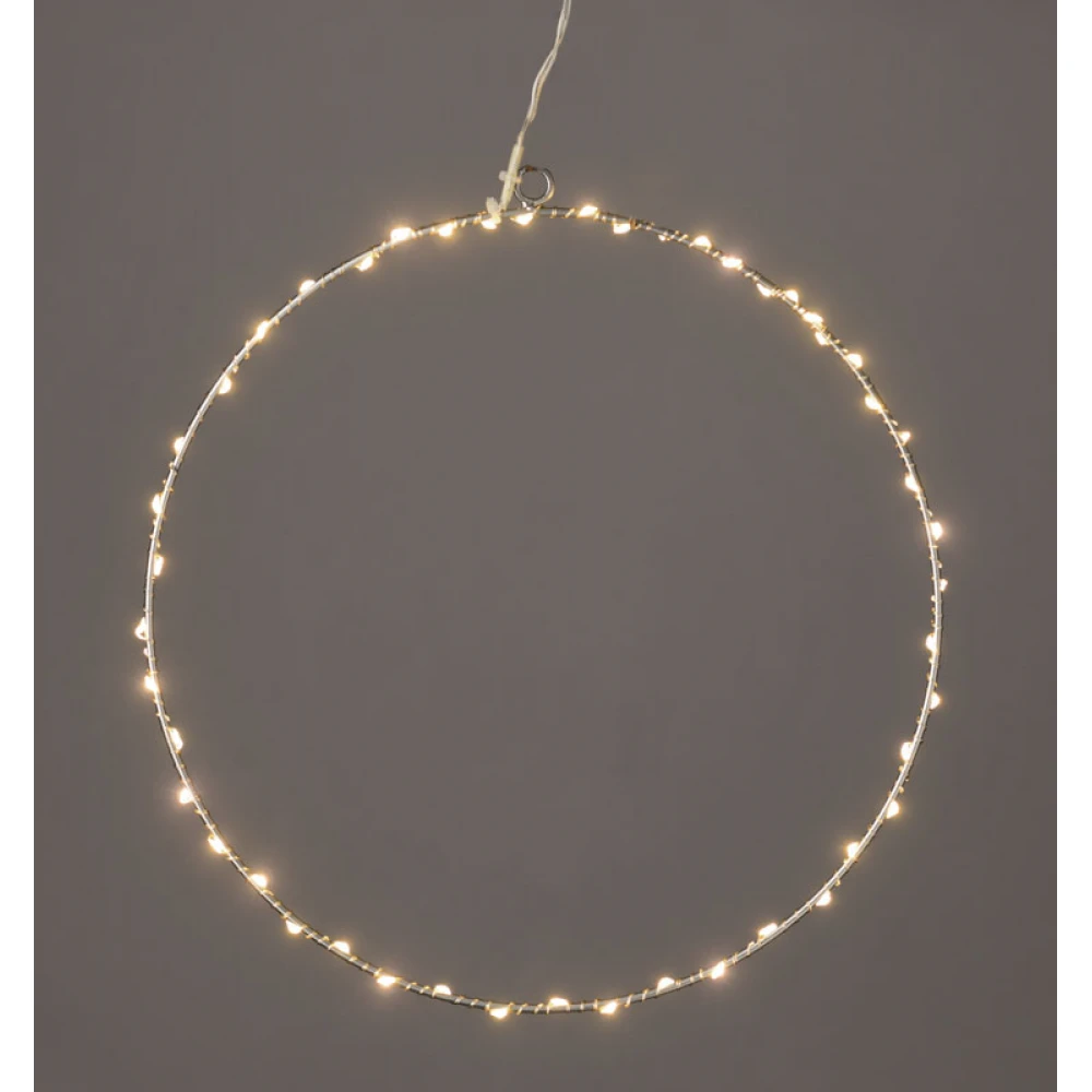 SILVER ROUND LED D40cm Λαμπάκια Με Καλώδιο Χαλκού Ασημί Και Αντάπτορα 3VDC IP44 Θερμό Λευκό - ACA