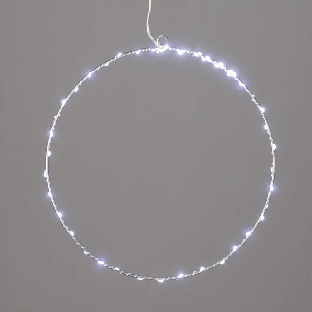 SILVER ROUND LED D50cm Με 65 ΜΙΝΙ LED Λαμπάκια Και Καλώδιο Χαλκού Ασημί IP44 Ψυχρό Λευκό - ACA