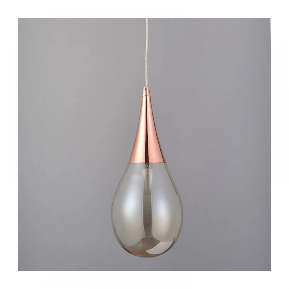 Μεταλλικό Κρεμαστό Φωτιστικό Χάλκινο Με Γυαλί Κεχριμπάρι Σε Σχήμα Σταγόνας 1XE14 ø16cm ATENA - Aca Decor