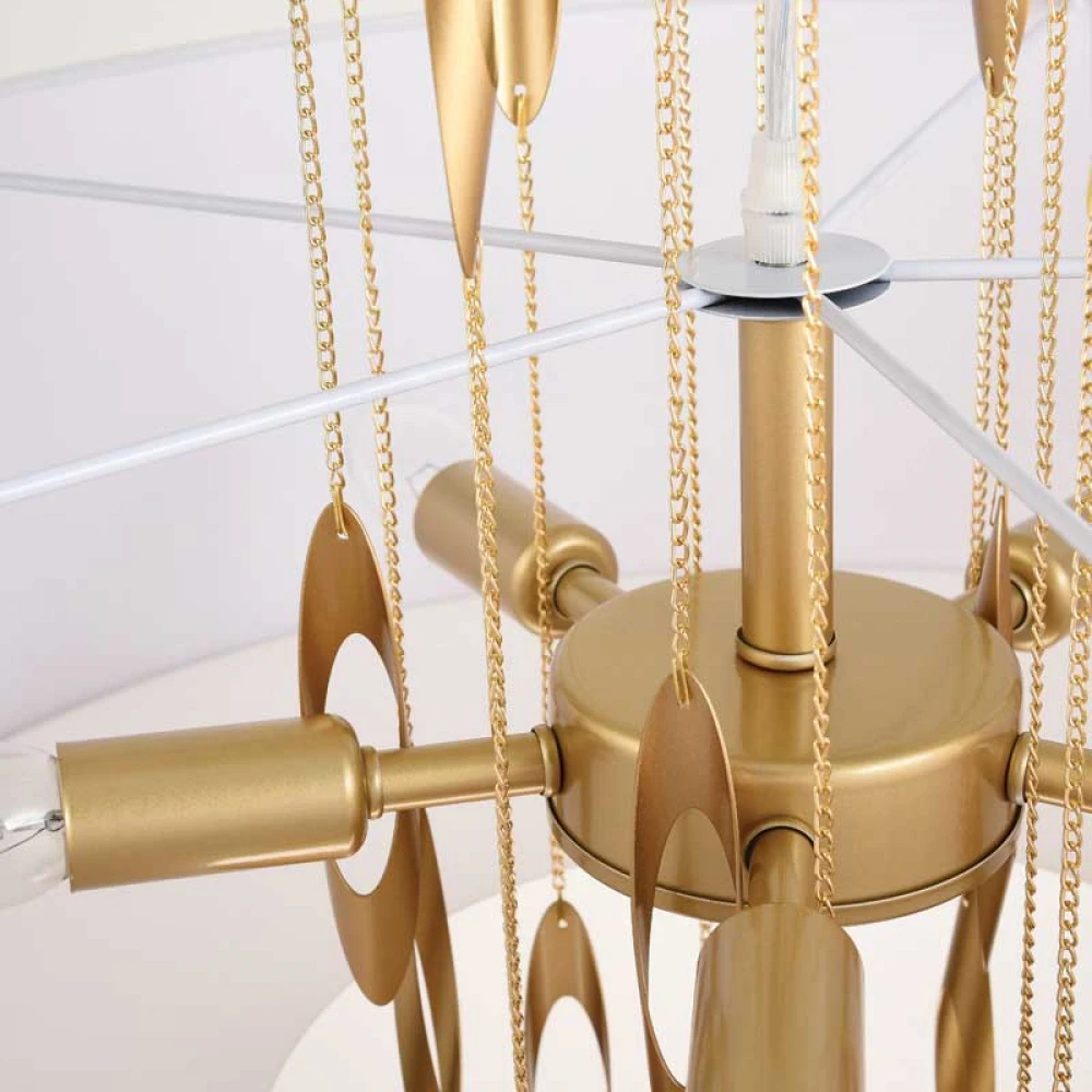 Κρεμαστό Φωτιστικό Οροφής Πολύφωτο Από Μέταλλο Και Υφασμάτινο Καπέλο Χρυσό 5xE14 CASCADA - Aca Decor