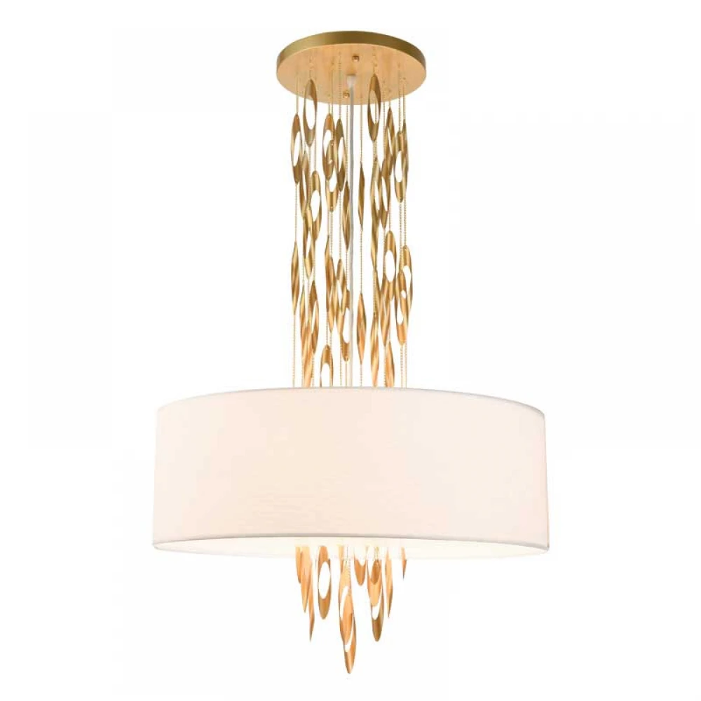 Κρεμαστό Φωτιστικό Οροφής Πολύφωτο Από Μέταλλο Και Υφασμάτινο Καπέλο Χρυσό 5xE14 CASCADA - Aca Decor