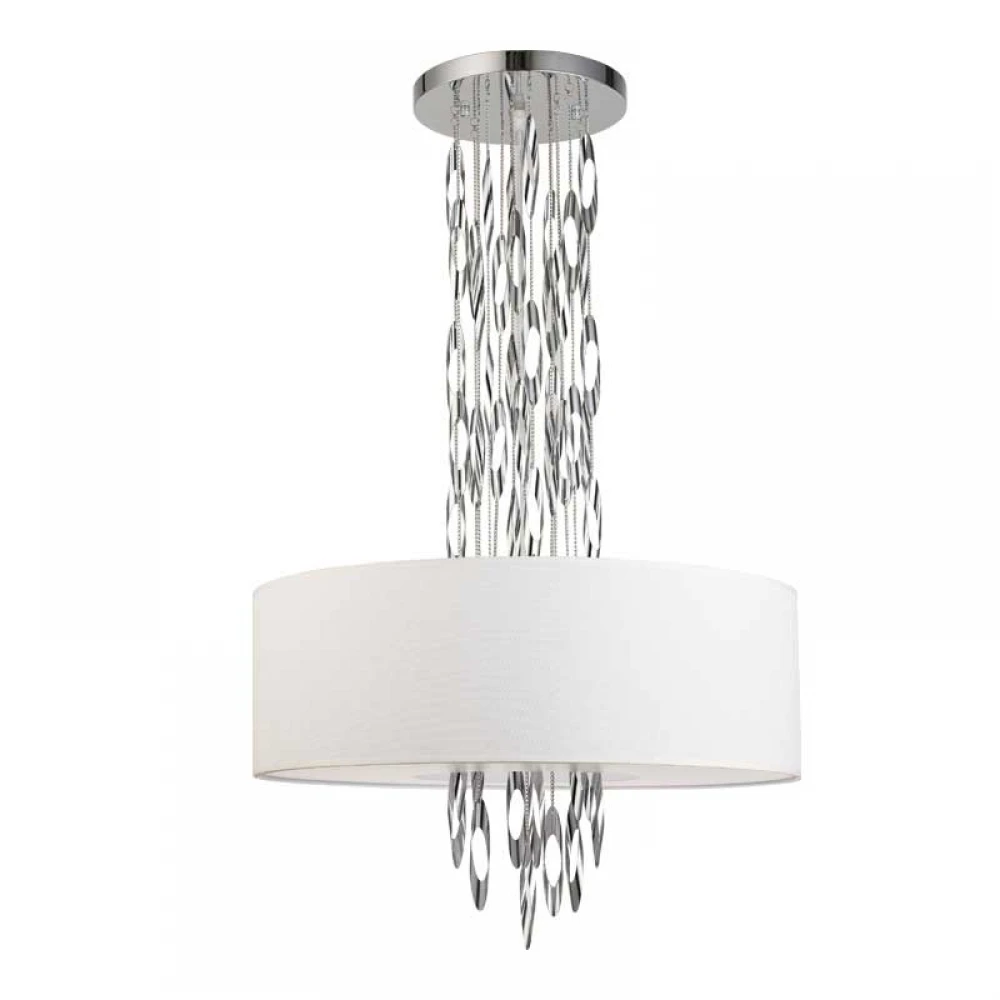 Κρεμαστό Φωτιστικό Οροφής Πολύφωτο Από Μέταλλο Και Υφασμάτινο Καπέλο Χρώμιο 5xE14 CASCADA - Aca Decor