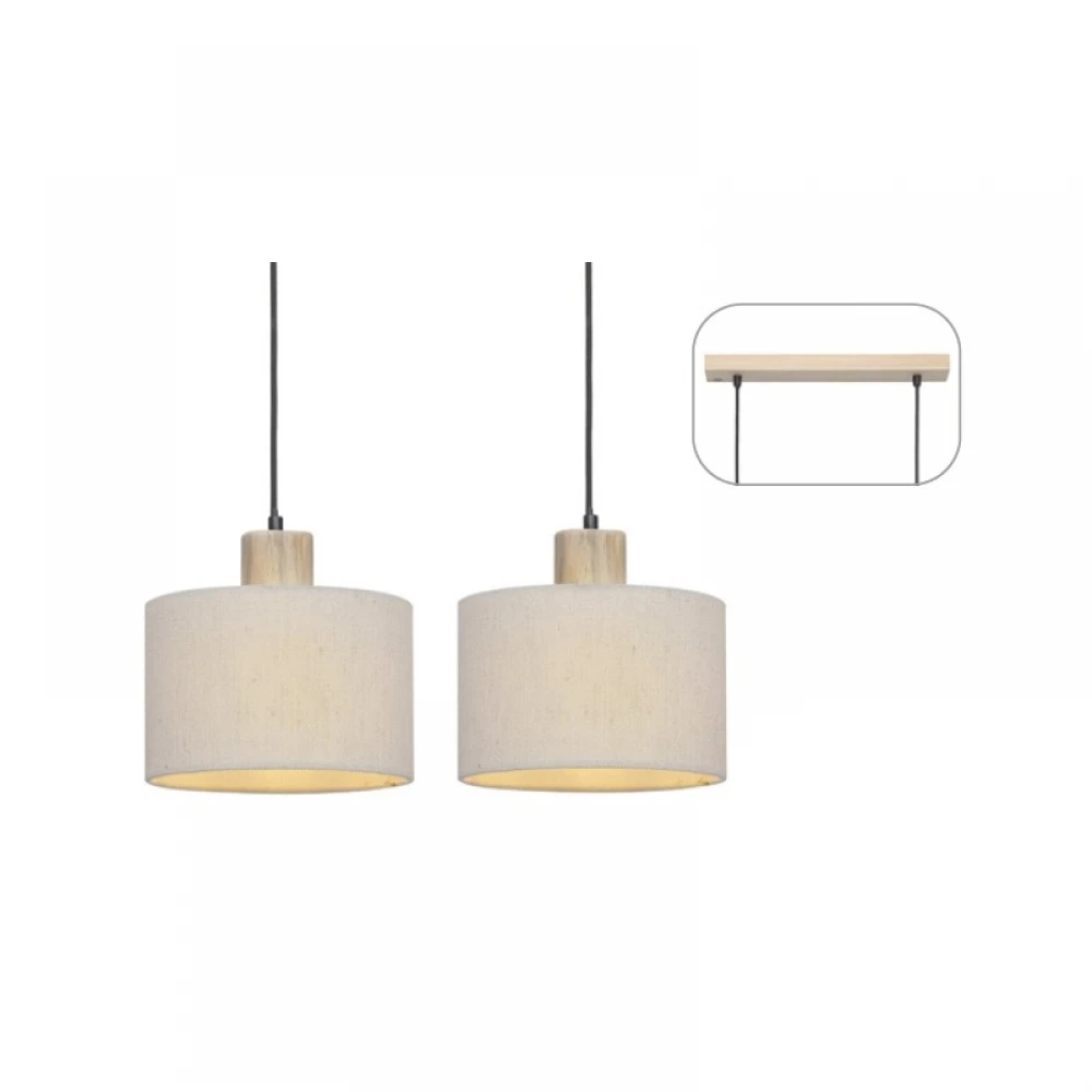 Κρεμαστό Φωτιστικό Δίφωτο Από Ύφασμα Και Ξύλο 2xE27 CHIOS - Aca Decor
