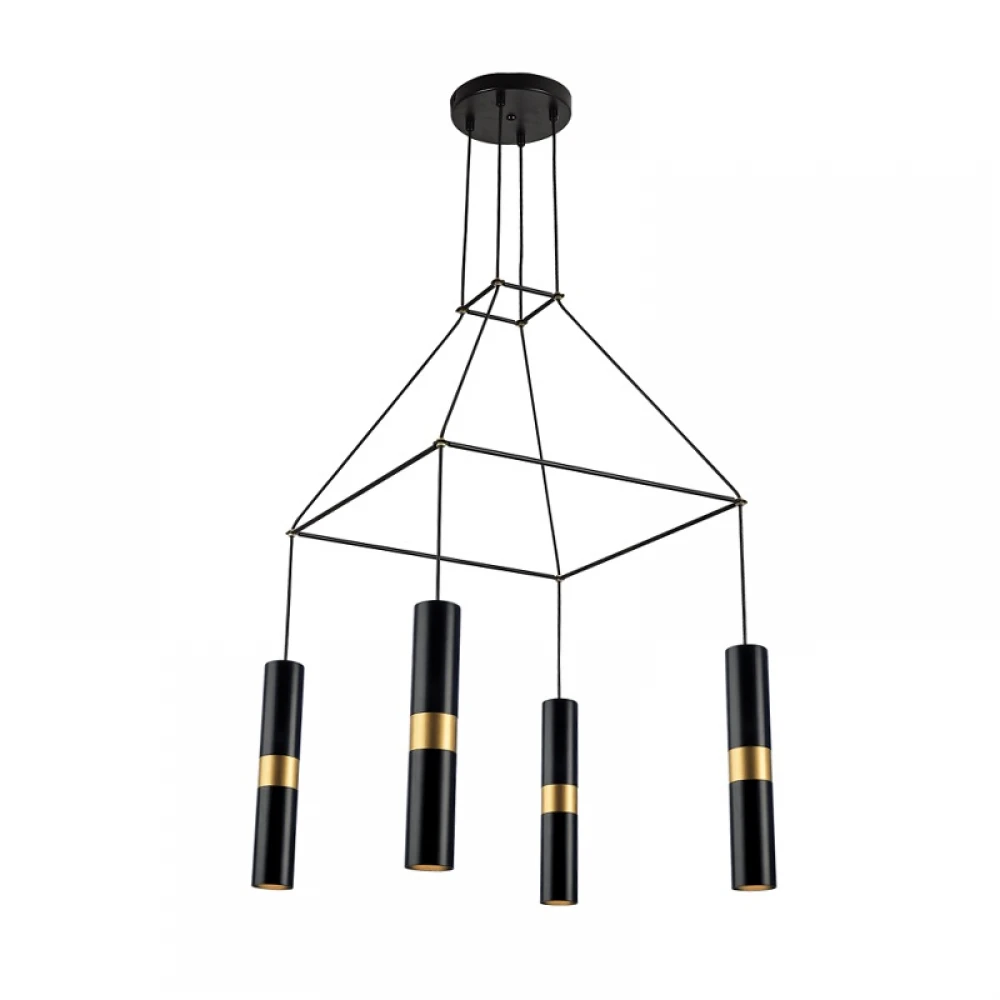 Κρεμαστό Φωτιστικό Μεταλλικό Τετράφωτο Σε Ροζέτα Μαύρο 4x GU10 - ACA Decor