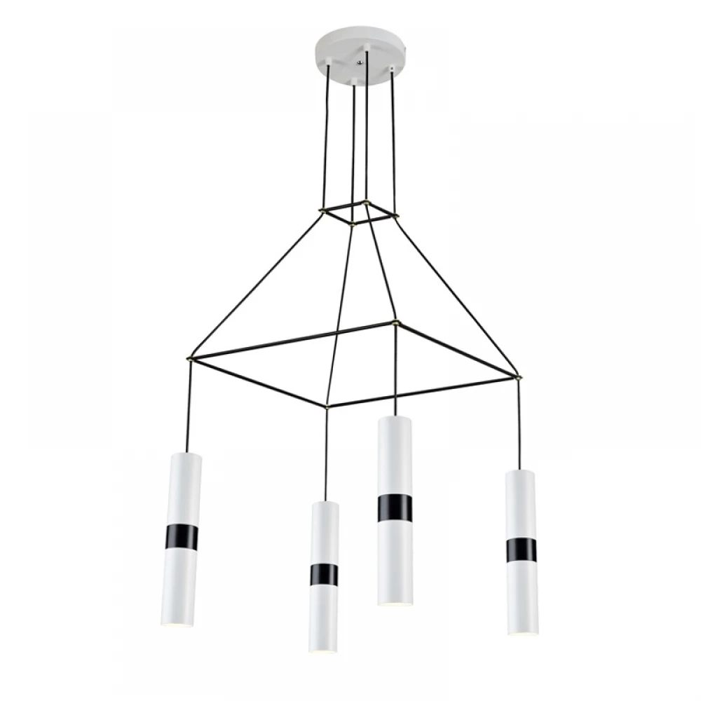 Κρεμαστό Φωτιστικό Μεταλλικό Τετράφωτο Σε Ροζέτα Λευκό-Μαύρο 4x GU10 - ACA Decor