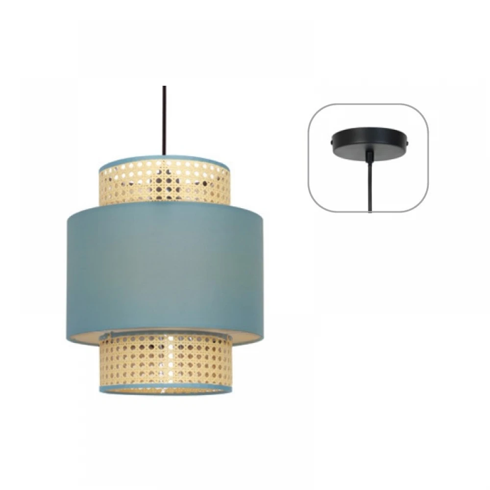 Κρεμαστό Φωτιστικό Μονόφωτο Από Βεραμάν Ύφασμα και Ψάθα Ραττάν 1xE27 NISYROS - Aca Decor