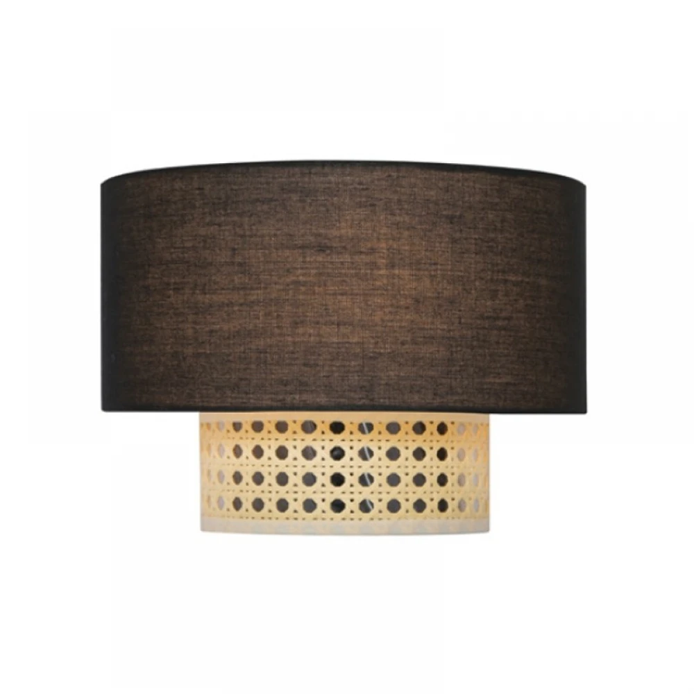Επίτοιχο Φωτιστικό Από Μαύρο Ύφασμα και Ψάθα Ραττάν 1xE14 NISYROS - Aca Decor