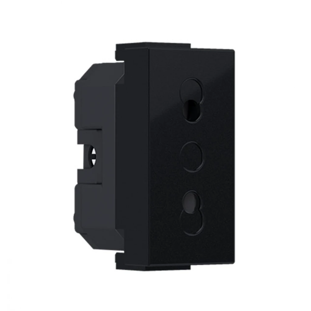 MODYS Διπολική Πρίζα Ασφαλείας Μαύρο Ματ 1 ΣΤ. 2P 10A 250VAC IP20 - Aca Elec