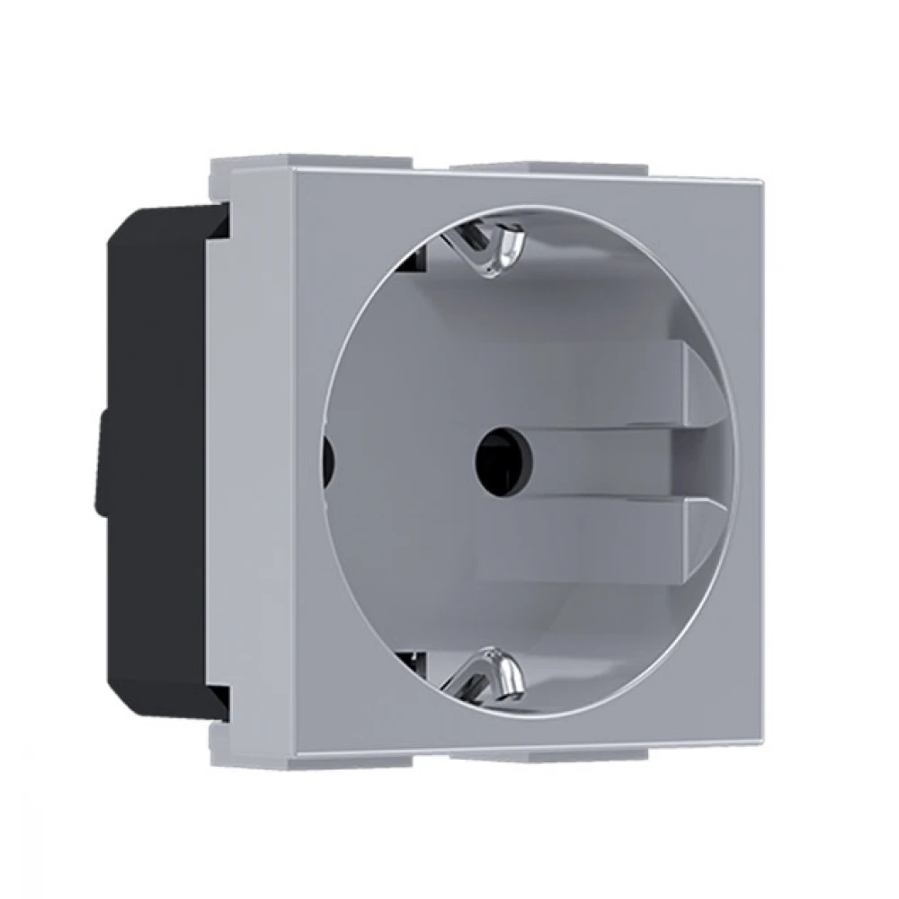 MODYS Πρίζα Σούκο Ασφαλείας Ασημί 2 ΣΤ. 2P+E 16A 250VAC IP20 - Aca Elec