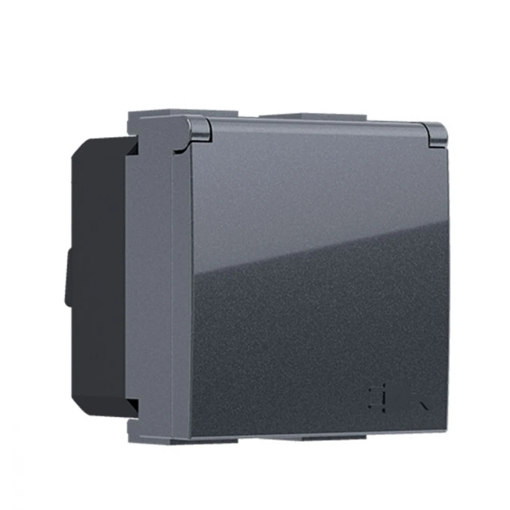 MODYS Πρίζα Σούκο Καπάκι Ανθρακί 2 ΣΤ. 2P+E 16A 250VAC IP20 - Aca Elec