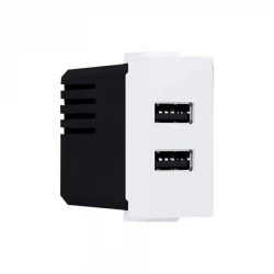 MODYS Πρίζα Τροφοδοσίας USB 1 ΣΤ. 2xUSB Λευκή 5VDC 1.2A IP20 - Aca Elec