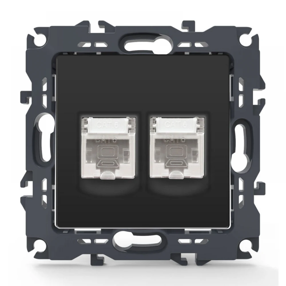 PRIME ΠΡΙΖΑ ΔΙΚΤΥΟΥ 2xRJ45 CAT6 UTP IP20 MAT ΑΝΘΡΑΚΙ - Aca Elec