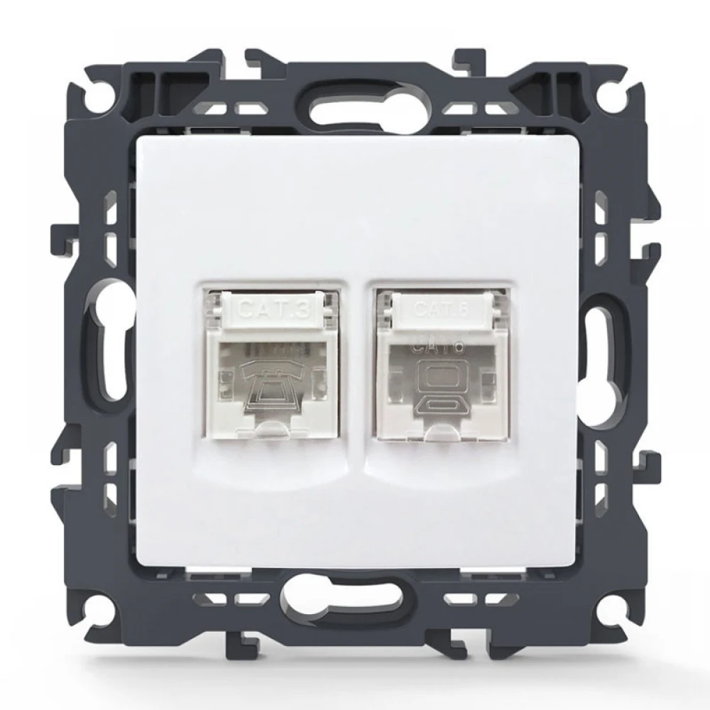 PRIME ΠΡΙΖΑ ΤΗΛΕΦΩΝΟΥ 1xRJ11 CAT3 IP20 & ΠΡΙΖΑ ΔΙΚΤΥΟΥ 1xRJ45 CAT6 UTP IP20 ΛΕΥΚΗ - Aca Elec