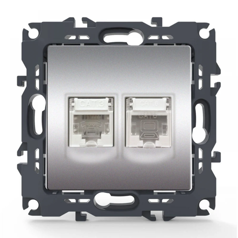 PRIME ΠΡΙΖΑ ΤΗΛΕΦΩΝΟΥ 1xRJ11 CAT3 IP20 & ΠΡΙΖΑ ΔΙΚΤΥΟΥ 1xRJ45 CAT6 UTP IP20 MAT ΑΛΟΥΜΙΝΙΟ - Aca Elec