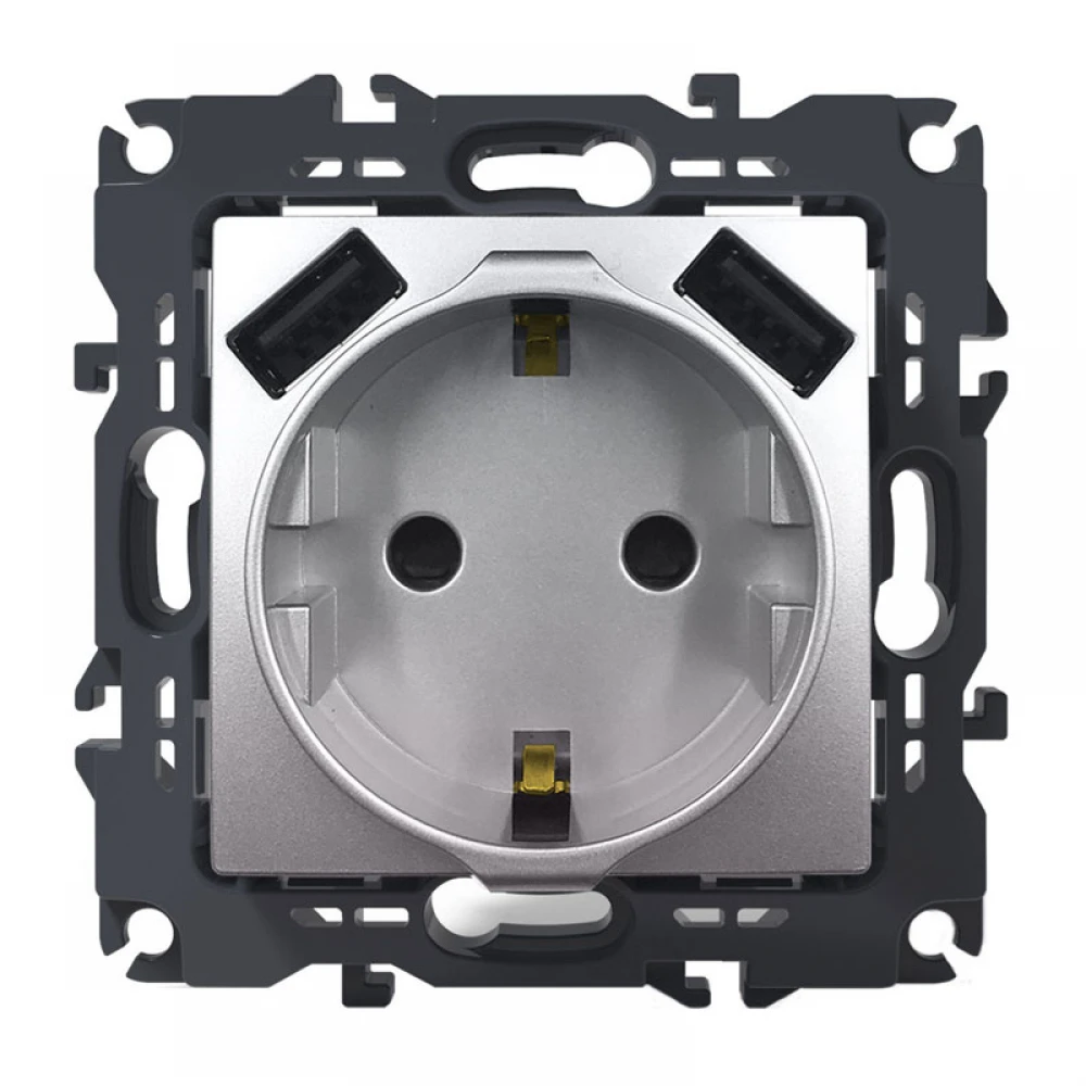 PRIME ΠΡΙΖΑ ΣΟΥΚΟ ΑΣΦΑΛΕΙΑΣ 1x2P+E 16A 250VAC & 2 USB 5VDC 3.1A IP20 MAT ΑΛΟΥΜΙΝΙΟ - Aca Elec