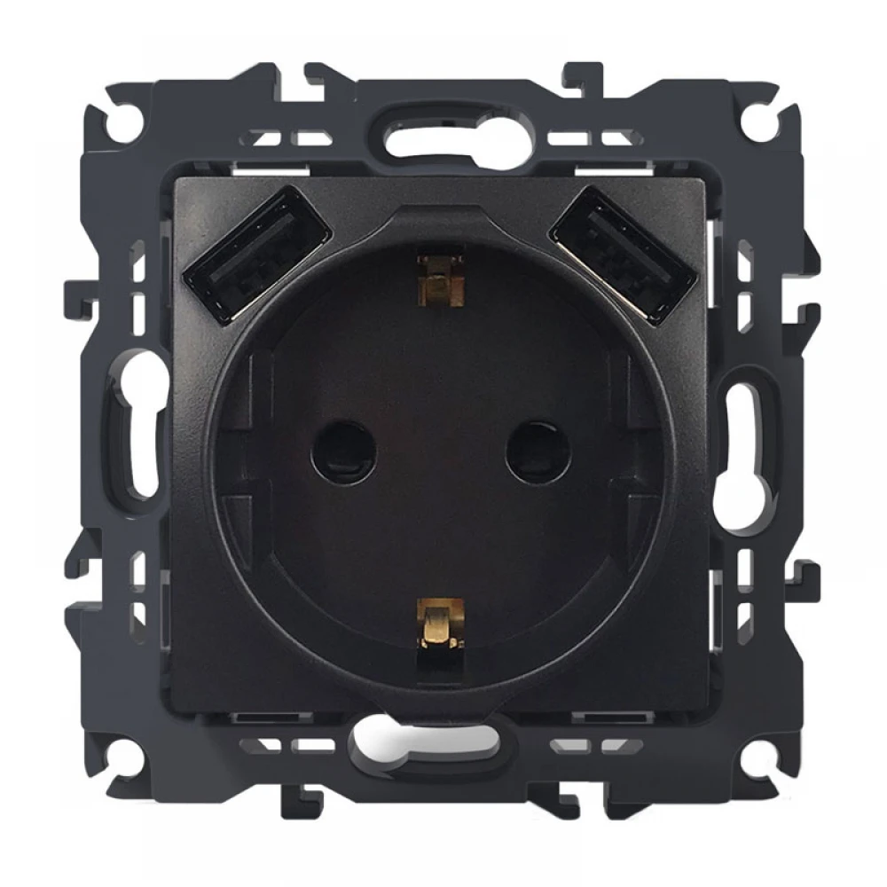 PRIME ΠΡΙΖΑ ΣΟΥΚΟ ΑΣΦΑΛΕΙΑΣ 1x2P+E 16A 250VAC & 2 USB 5VDC 3.1A IP20 MAT ΑΝΘΡΑΚΙ - Aca Elec