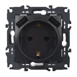 PRIME ΠΡΙΖΑ ΣΟΥΚΟ ΑΣΦΑΛΕΙΑΣ 1x2P+E 16A 250VAC & 2 USB 5VDC 3.1A IP20 MAT ΑΝΘΡΑΚΙ - Aca Elec